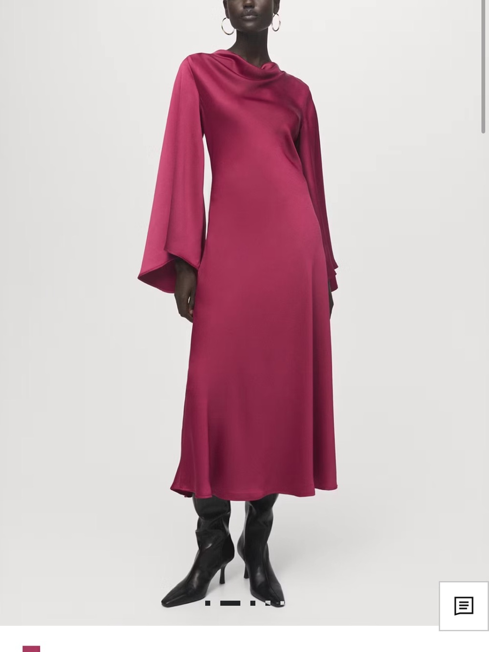 Mango Magenta Draped Midi Dress with Bell Sleeves